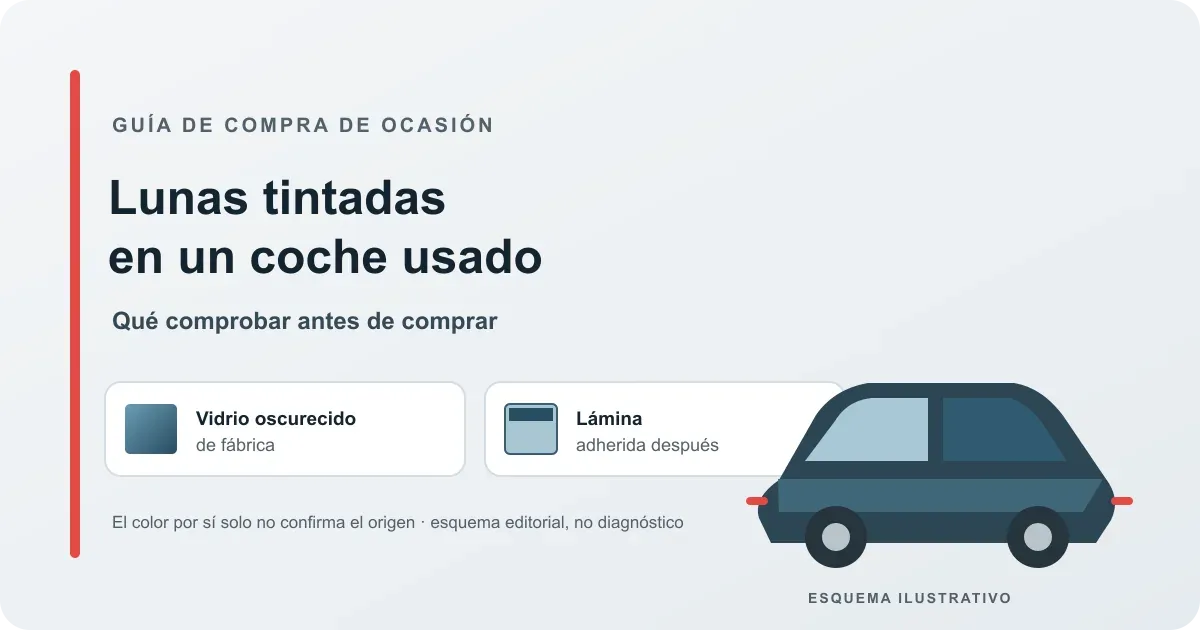 Ilustración conceptual de un coche usado con vidrio oscurecido de fábrica y con lámina añadida.